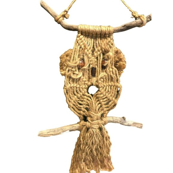 Vintage 70's Retro Macrame Owl, Hemp Wall Hanging, Natural Material,  Boho - Picture 3 of 5
